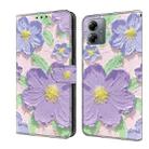 For Motorola Moto G14 Fresh Painted Leather Phone Case(Oil Painting Purple Flowers) - 1