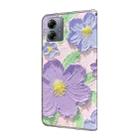 For Motorola Moto G14 Fresh Painted Leather Phone Case(Oil Painting Purple Flowers) - 3