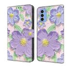 For Motorola Moto G31 Fresh Painted Leather Phone Case(Oil Painting Purple Flowers) - 1