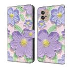 For Motorola Moto G32 Fresh Painted Leather Phone Case(Oil Painting Purple Flowers) - 1