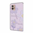 For Motorola Moto G32 Fresh Painted Leather Phone Case(Dark Purple Flowers) - 3