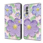 For Motorola Moto G51 Fresh Painted Leather Phone Case(Oil Painting Purple Flowers) - 1