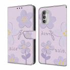 For Motorola Moto G51 Fresh Painted Leather Phone Case(Dark Purple Flowers) - 1