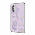 For Motorola Moto G51 Fresh Painted Leather Phone Case(Dark Purple Flowers) - 3