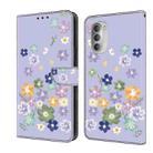 For Motorola Moto G51 Fresh Painted Leather Phone Case(Purple Floral) - 1