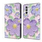 For Motorola Moto G52 Fresh Painted Leather Phone Case(Oil Painting Purple Flowers) - 1