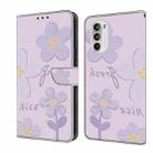 For Motorola Moto G52 Fresh Painted Leather Phone Case(Dark Purple Flowers) - 1