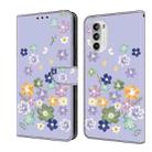 For Motorola Moto G52 Fresh Painted Leather Phone Case(Purple Floral) - 1