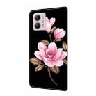 For Motorola Moto G53 5G Fresh Painted Leather Phone Case(Black Flowers) - 3