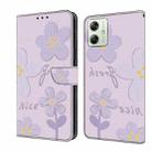 For Motorola Moto G54 Fresh Painted Leather Phone Case(Dark Purple Flowers) - 1