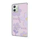 For Motorola Moto G54 Fresh Painted Leather Phone Case(Dark Purple Flowers) - 3