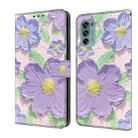 For Motorola Moto G62 5G Fresh Painted Leather Phone Case(Oil Painting Purple Flowers) - 1