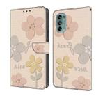 For Motorola Moto G62 5G Fresh Painted Leather Phone Case(Beige Flowers) - 1