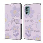 For Motorola Moto G62 5G Fresh Painted Leather Phone Case(Dark Purple Flowers) - 1