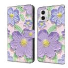 For Motorola Moto G73 Fresh Painted Leather Phone Case(Oil Painting Purple Flowers) - 1