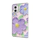 For Motorola Moto G73 Fresh Painted Leather Phone Case(Oil Painting Purple Flowers) - 3