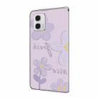 For Motorola Moto G73 Fresh Painted Leather Phone Case(Dark Purple Flowers) - 3