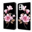 For Motorola Moto G73 Fresh Painted Leather Phone Case(Black Flowers) - 1