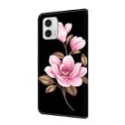 For Motorola Moto G73 Fresh Painted Leather Phone Case(Black Flowers) - 3