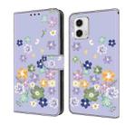 For Motorola Moto G73 Fresh Painted Leather Phone Case(Purple Floral) - 1