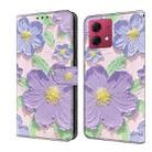 For Motorola Moto G84 Fresh Painted Leather Phone Case(Oil Painting Purple Flowers) - 1