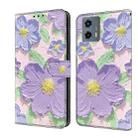 For Motorola Moto G 2023 Fresh Painted Leather Phone Case(Oil Painting Purple Flowers) - 1