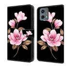 For Motorola Moto G 2023 Fresh Painted Leather Phone Case(Black Flowers) - 1