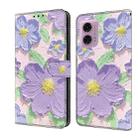 For Motorola Moto G24 Fresh Painted Leather Phone Case(Oil Painting Purple Flowers) - 1