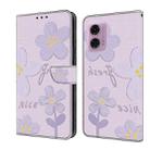 For Motorola Moto G24 Fresh Painted Leather Phone Case(Dark Purple Flowers) - 1