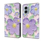 For Motorola Moto G24 Power Fresh Painted Leather Phone Case(Oil Painting Purple Flowers) - 1