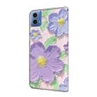 For Motorola Moto G34 Fresh Painted Leather Phone Case(Oil Painting Purple Flowers) - 3