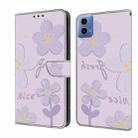 For Motorola Moto G34 Fresh Painted Leather Phone Case(Dark Purple Flowers) - 1