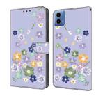 For Motorola Moto G34 Fresh Painted Leather Phone Case(Purple Floral) - 1