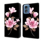 For Motorola Moto G Play 2024 Fresh Painted Leather Phone Case(Black Flowers) - 1