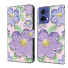 For Motorola Moto G85 Fresh Painted Leather Phone Case(Oil Painting Purple Flowers) - 1