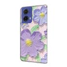 For Motorola Moto G85 Fresh Painted Leather Phone Case(Oil Painting Purple Flowers) - 3