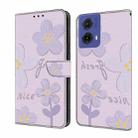 For Motorola Moto G85 Fresh Painted Leather Phone Case(Dark Purple Flowers) - 1