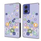 For Motorola Moto G85 Fresh Painted Leather Phone Case(Purple Floral) - 1