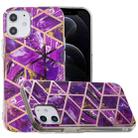 For iPhone 12 / 12 Pro Plating Marble Pattern Soft TPU Protective Case(Purple) - 1