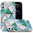 For iPhone 12 / 12 Pro Plating Marble Pattern Soft TPU Protective Case(Green White) - 1