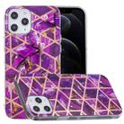 For iPhone 12 / 12 Pro Plating Marble Pattern Soft TPU Protective Case(Purple) - 1