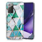 For Samsung Galaxy Note20 Plating Marble Pattern Soft TPU Protective Case(Green White) - 1