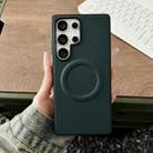 For Samsung Galaxy S25 Ultra 5G Magsafe Magnetic Plain Leather Phone Case(Dark Green) - 1