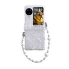For OPPO Find N3 Flip Three Parts Pearlescent Shell Texture Phone Case with Bracelet(White) - 1