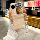 For OPPO Find N3 Flip Three Parts Pearlescent Shell Texture Phone Case with Bracelet(Pink Green) - 2