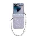 For Samsung Galaxy Z Flip5 Three Parts Pearlescent Shell Texture Phone Case with Bracelet(White) - 1