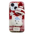 For iPhone 15 Plus Cartoon Dog Plush Phone Case(Red) - 1