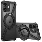 For iPhone 16 Z-shaped Frameless Metal 360 Holder MagSafe Phone Case(Black) - 1
