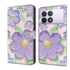 For Redmi K70E Fresh Painted Leather Phone Case(Oil Painting Purple Flowers) - 1