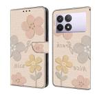 For Redmi K70E Fresh Painted Leather Phone Case(Beige Flowers) - 1